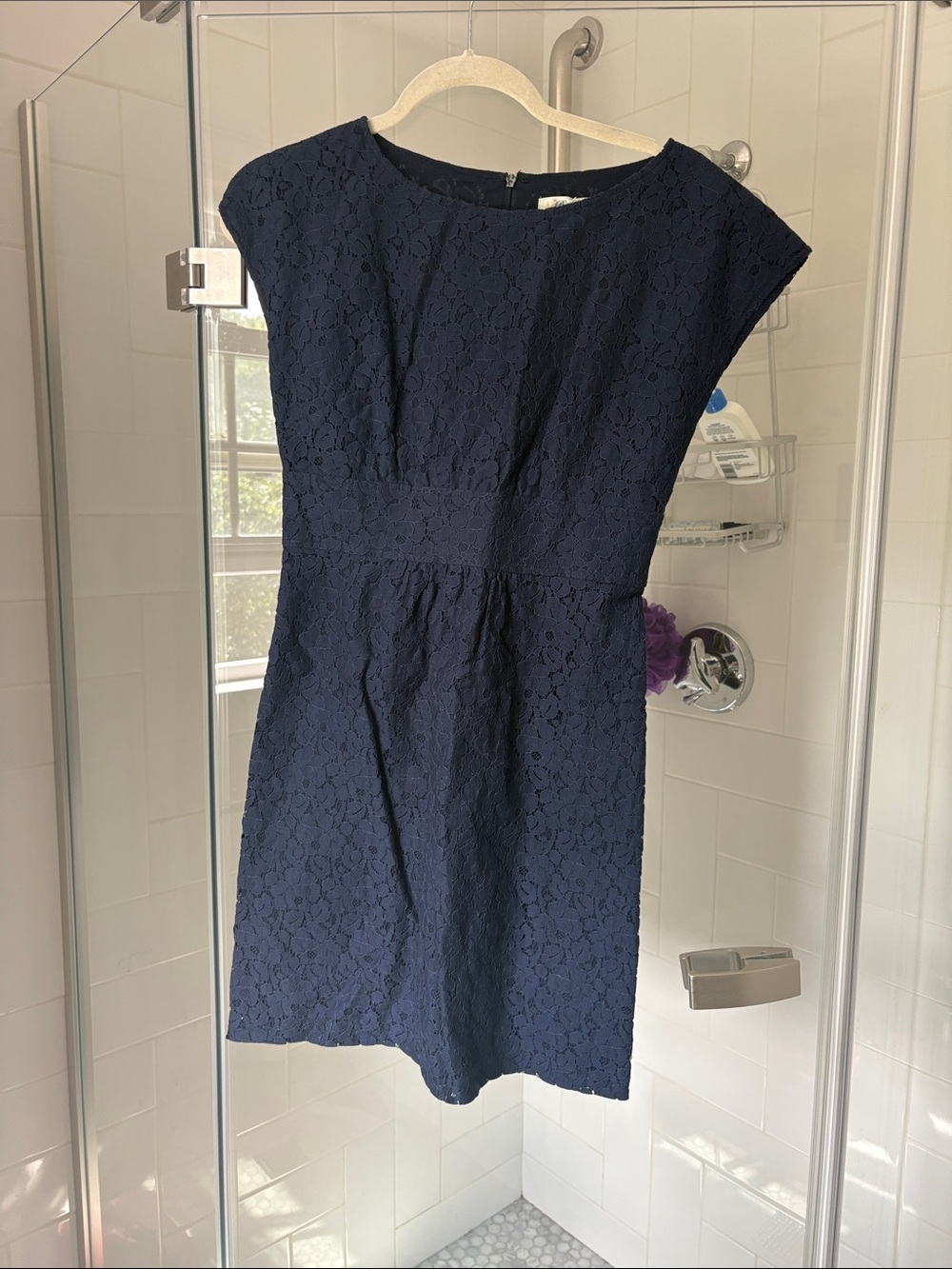 Beth Bowley Navy Floral Lace Cap-Sleeve Mini Dress